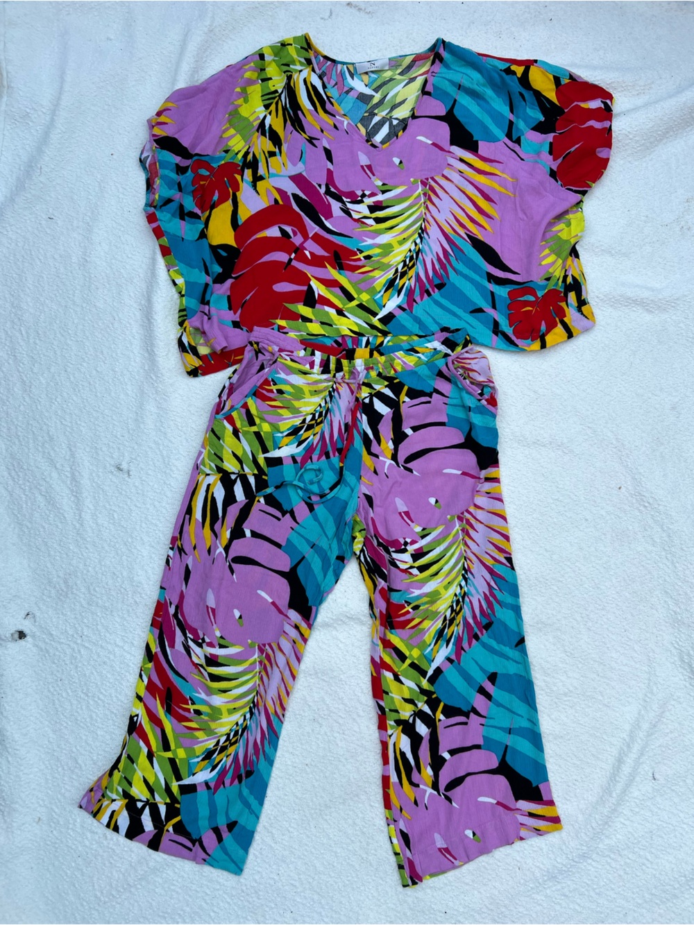 Natori Tropical Palm Print 2-Piece Lounge Set | Resortwear Wide Leg